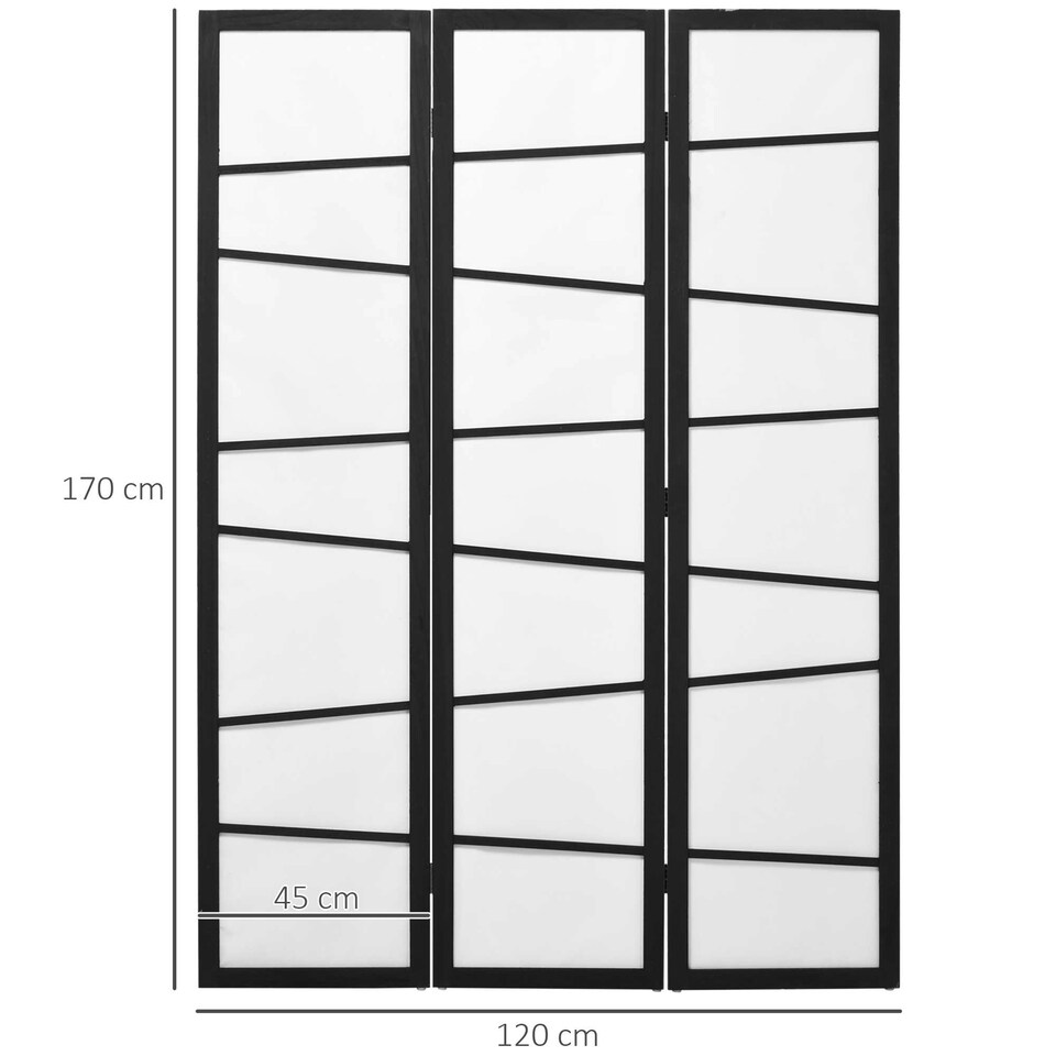 image 1 of HOMCOM Folding Room Divider 3 Panel Privacy Screen Protector with Wooden Frame White | Black | 120L x 1.8D x 170Hcm
