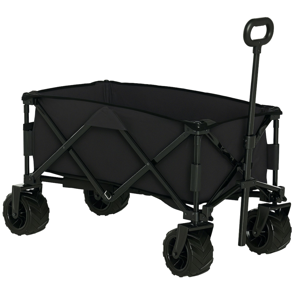 image 1 of Outsunny Outdoor Pull Along Garden Trolley on Wheels Folding Beach Cart Black