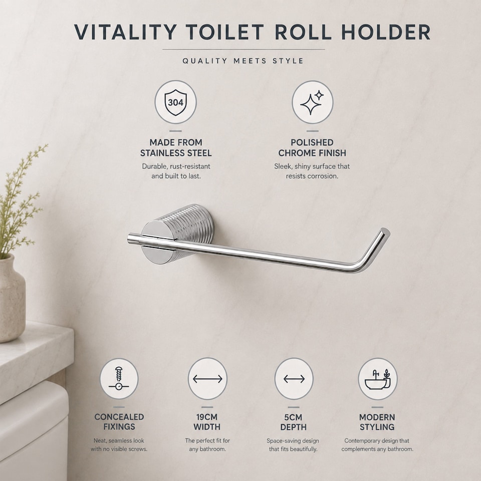 image 1 of Showerdrape Vitality Chrome Stainless Steel Wall Mounted 3 Piece Bathroom Accessory Set | Silver | 1