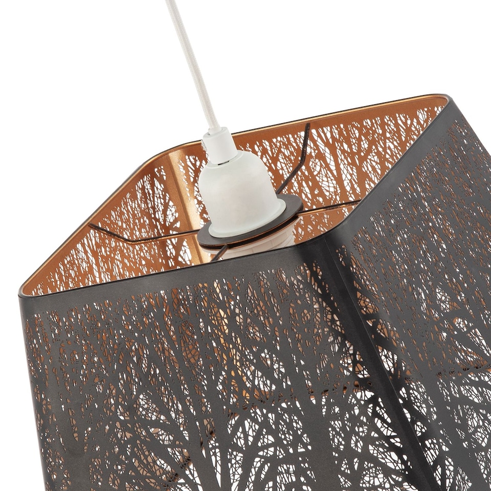 image 1 of Matte Black Tree Forest Pendant Lighting Shade with Satin Gold Inner | Black | Black | 1