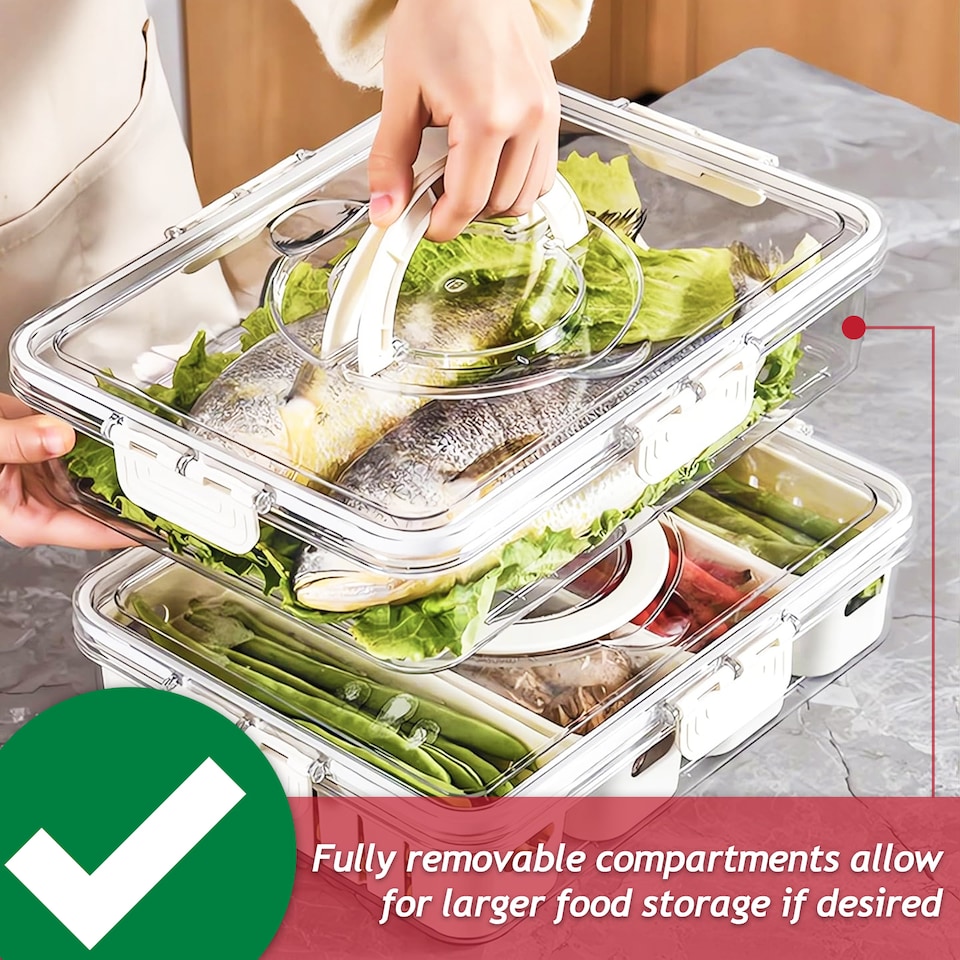 image 1 of SPARES2GO Food Storage Containers with Securing Clips Lid and Removable Divider Compartments (2 x Small + 2 x Large)
