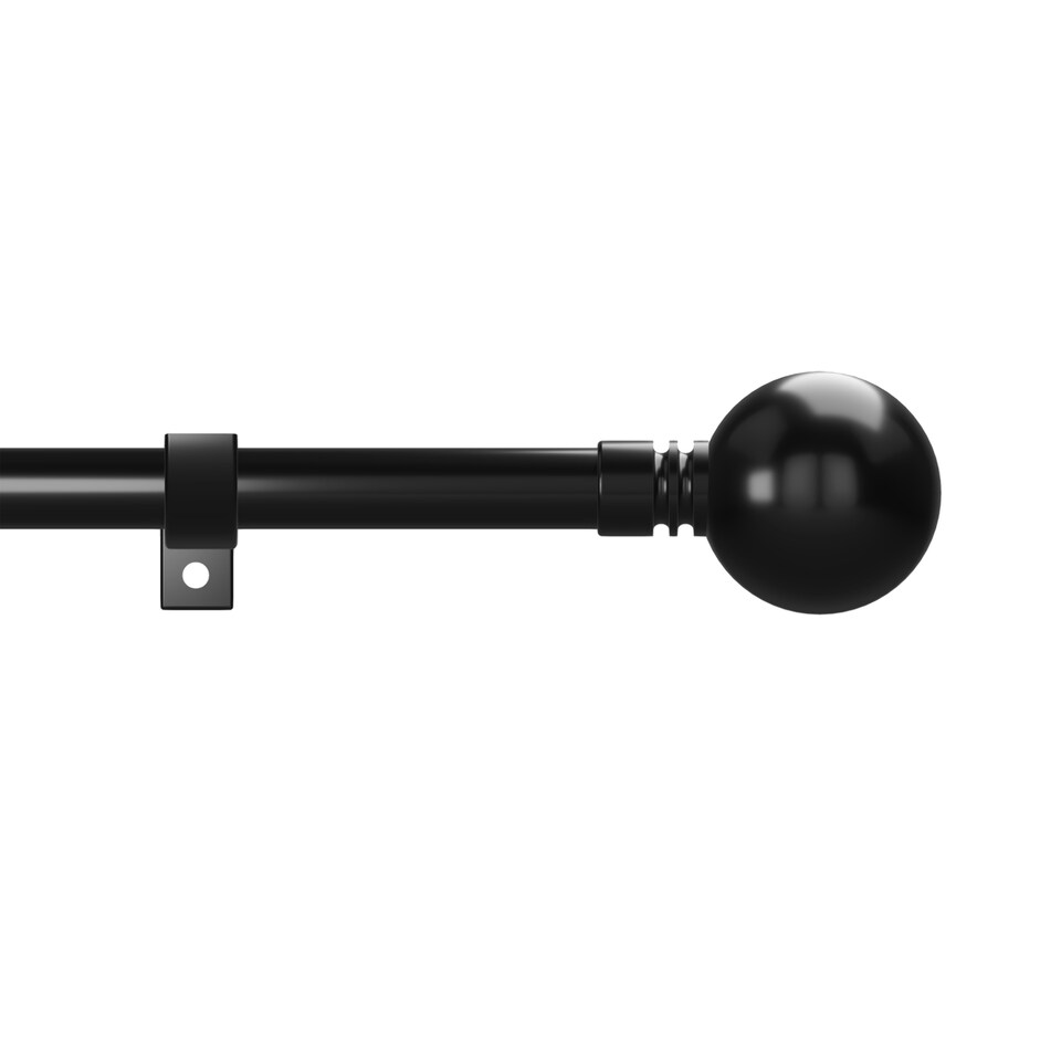 image 1 of Metal Eyelet Extendable Curtain Pole, Ball Finials 70-120cm Black | Painted Black