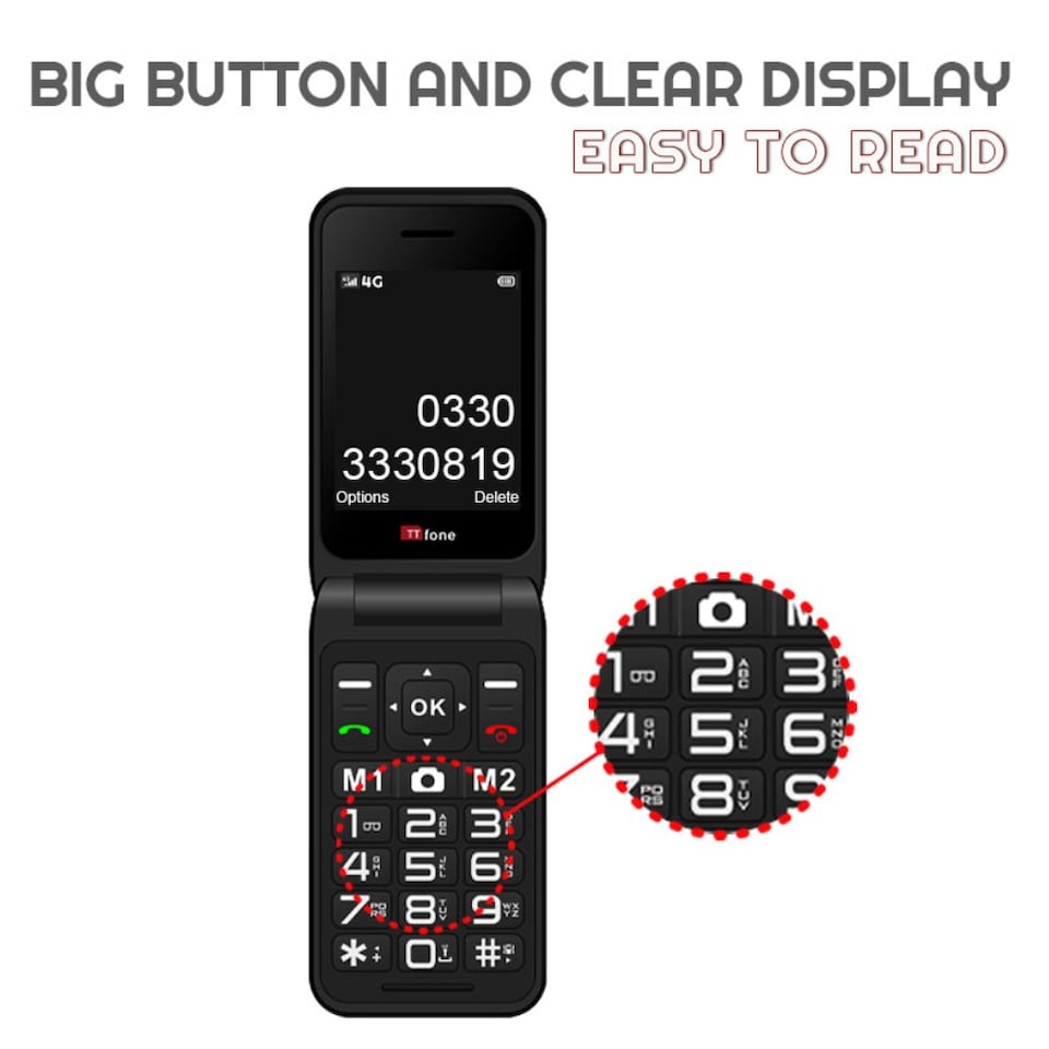 image 1 of TTfone TT760 Red Flip 4G Mobile Phone - EE Pay as you go