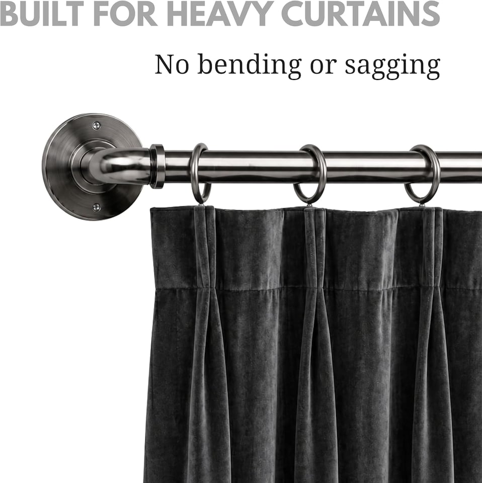 image 1 of Lister Cartwright 25mm Black Nickle Industrial Pipe Extendable Curtain Pole Heavy Duty Metal Curtain Rod with Rings(120-210 cm)