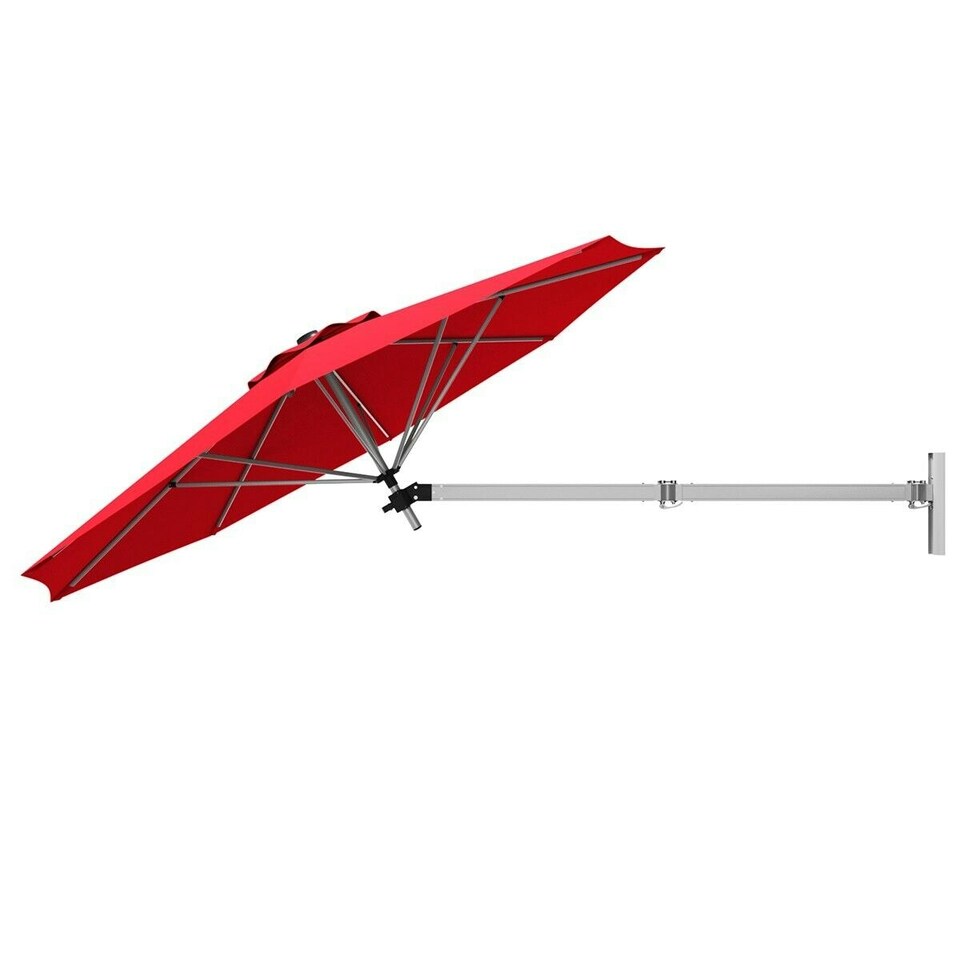 image 1 of COSTWAY Garden Wall Mounted Cantilever Parasol Tilting Umbrella Red