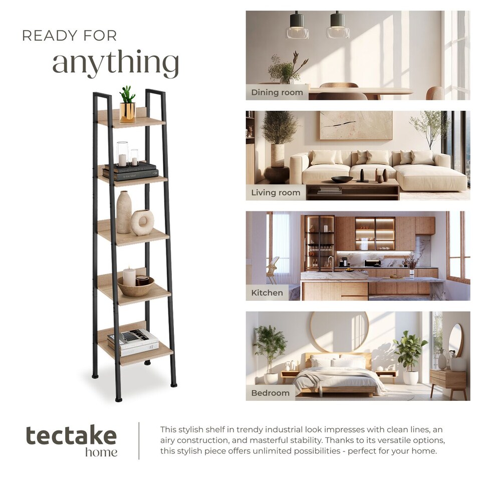 image 1 of Shelving Unit - industrial style, free-standing, with up to 5 tiers | Brown | industrial wood light, oak Sonoma | 35,50 x 31,50 x 170,50 cm | 1