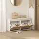 image 2 of HOMCOM Boho Shoe Bench with Padded Seat and 2 Flip-Drawers, White | White | White
