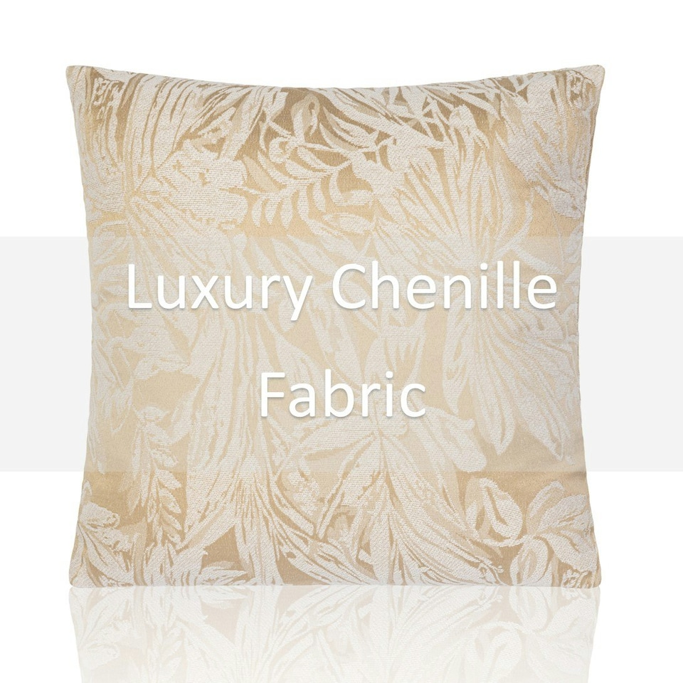 image 1 of Botanic Floral Soft Chenille 45cm x 45cm Cream Cushion Set of 4 | Cream | White | 45cm x 45cm x 10cm | 4