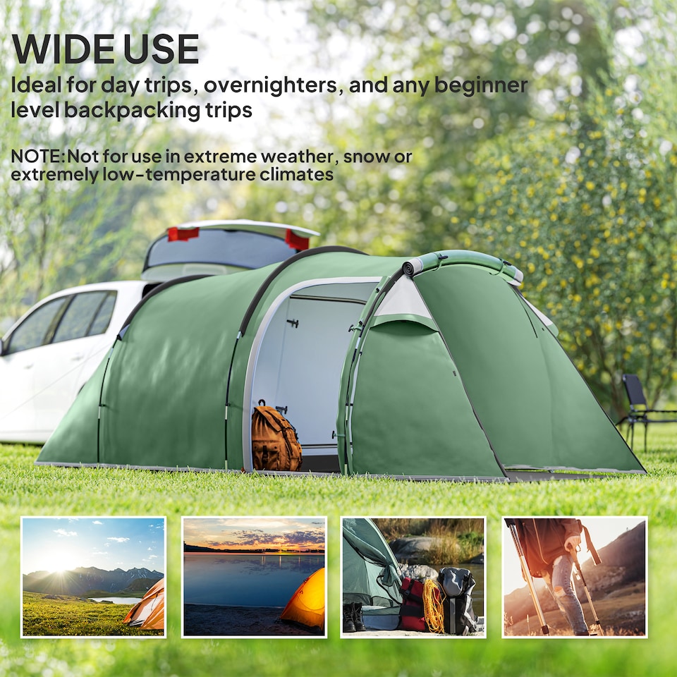 image 1 of Outsunny 3 Man Camping Tent with Porch and Weather-Resistant Rainfly, Green