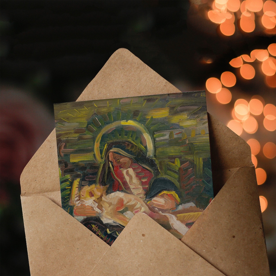 image 1 of Arnold Weisz Kubincan Art Card Pieta Virgin Mary and Christ