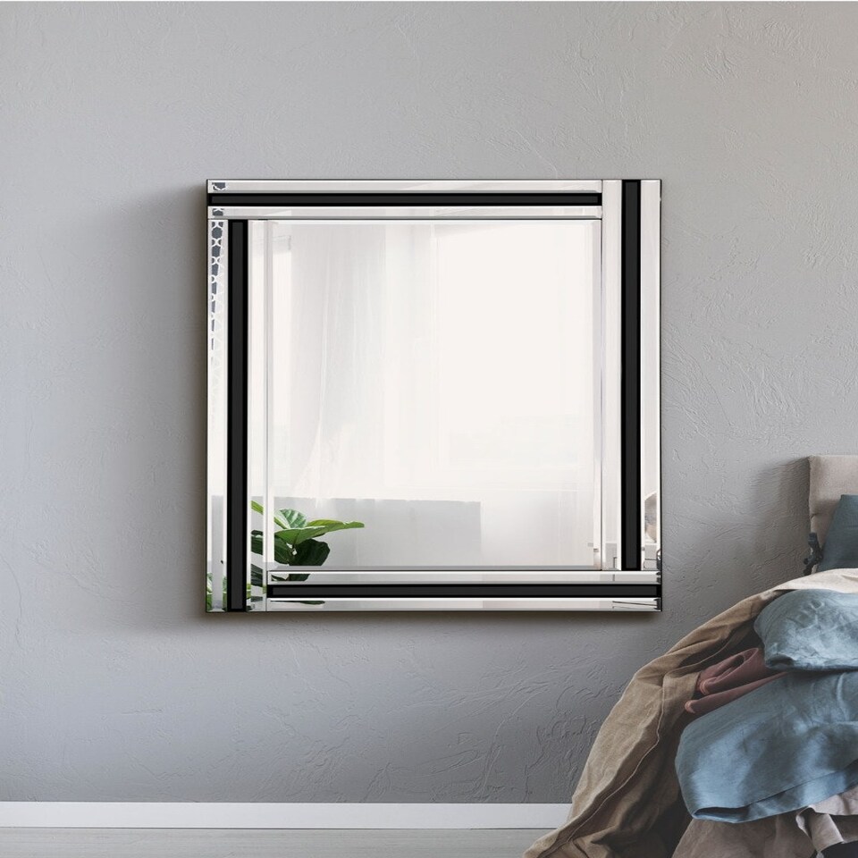 image 1 of Dalton Black All Glass Wall Mirror 100 x 70 CM Black