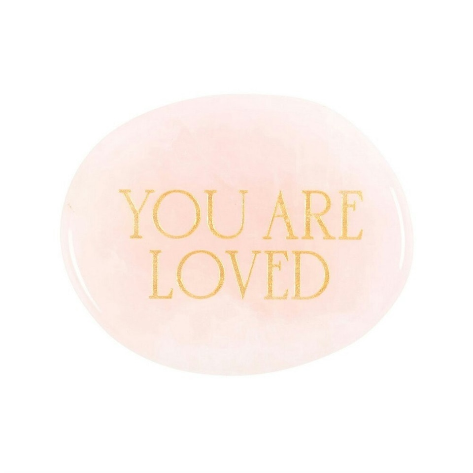 image 1 of Something Different You Are Loved Rose Quartz Palm Stone - Pink/Gold - One Size