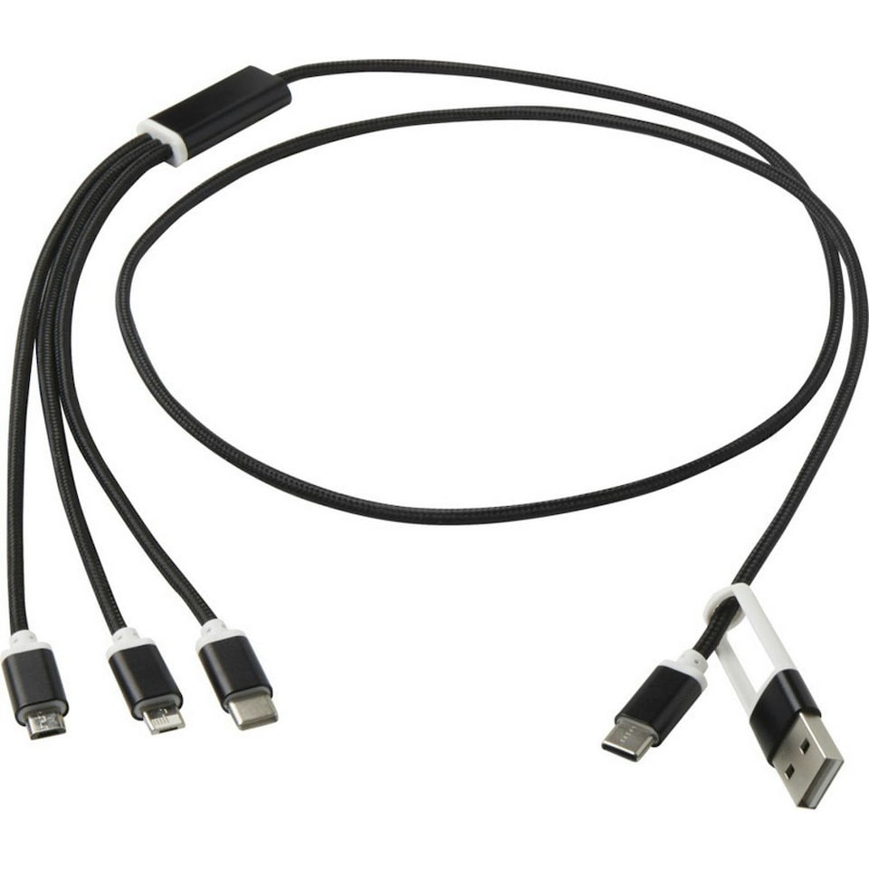 image 1 of Versatile 5 in 1 Recycled Aluminium Charging Cable - Solid Black - One Size
