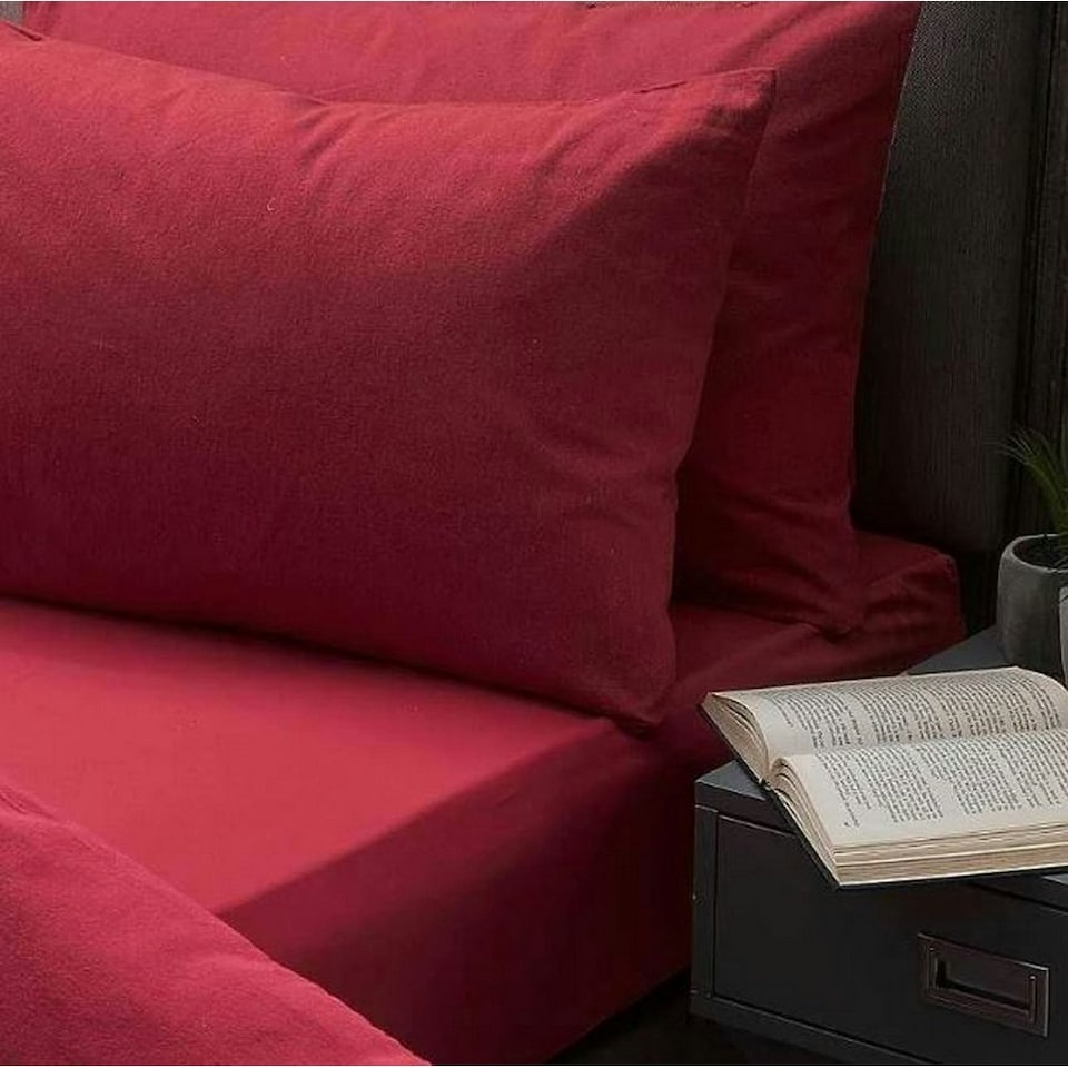 image 1 of Belledorm Brushed Cotton Fitted Sheet - Red - Kingsize