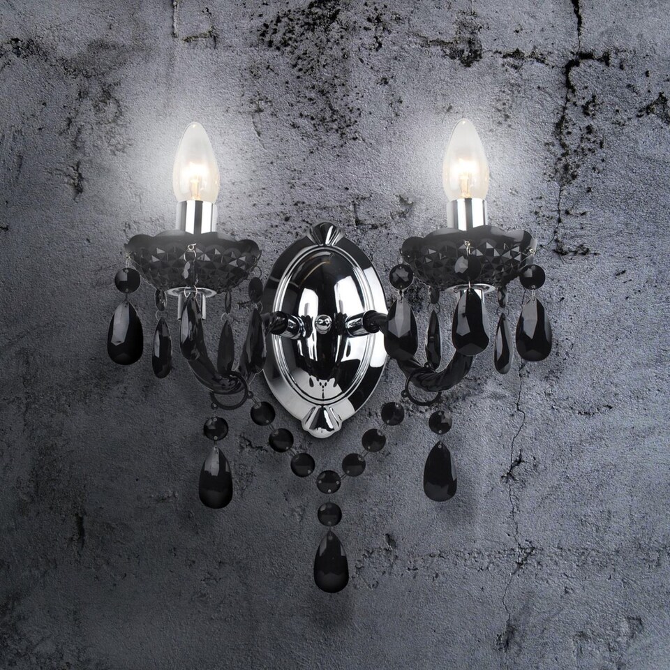 image 1 of Set of 2 Black Acrylic and Chrome Marie Therese Style 2 x 40W Wall Light | Black | Chrome | 2