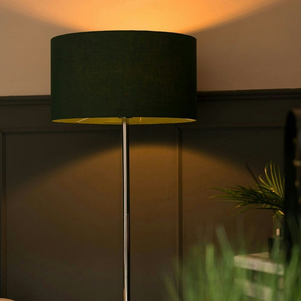 image 1 of ValueLights Silver Floor Lamp with Large Forest Green Shade Green
