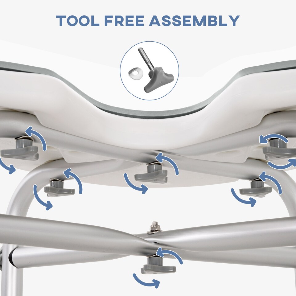 image 1 of HOMCOM Height Adjustable Shower Stool with Suction Grab Rail, Aluminium Shower Chair with U-Shaped Padded Seat, Non-Slip Bath Stool for Elderly, Disabled, Seniors, Pregnant, Grey