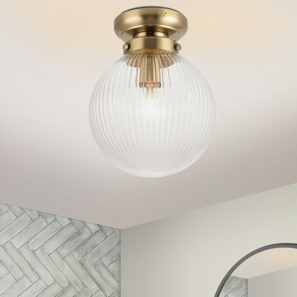 image 1 of COSYLYTE Finley Bathroom Ribbed Glass Ceiling Light Bronze | Antique Brass