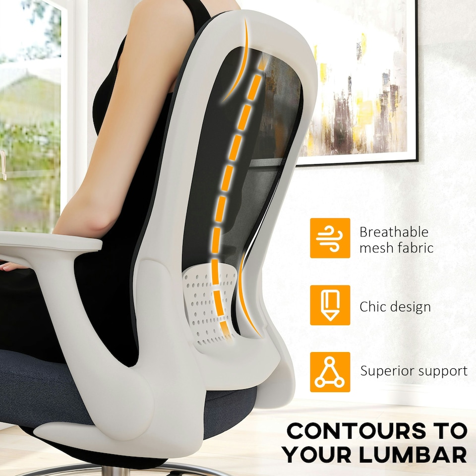 image 1 of HOMCOM Mesh Draughtsman Chair, Ergonomic Drafting Chair, Grey