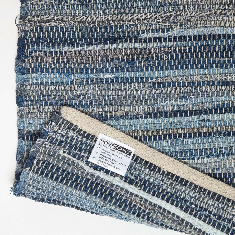 image 1 of Homescapes Blue Denim Handwoven Striped Chindi Rug - 150 x 240 cm Blue | 150 x 240 cm