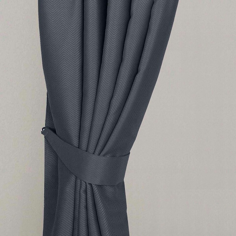 image 1 of Homescapes Dark Grey Herringbone Chevron Curtains Tie Backs Pair