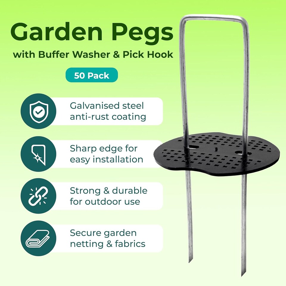image 1 of Galvanised U-Shaped Garden Pegs - Anti-Rust Weed Membrane, Artificial Grass, Netting and Tent Stakes | Silver | 6 inches - 50 Pack with Buffer Washer | 50