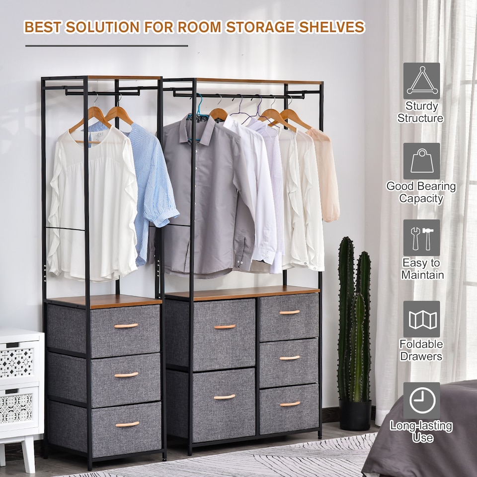 image 1 of HOMCOM Storage Coat Rack Hallway Bedroom Organiser Shelves w/ Hanger, 5 Drawer