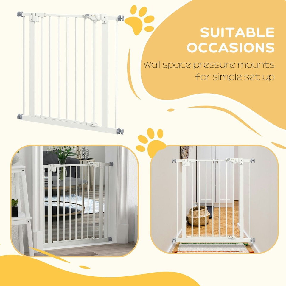 image 1 of PawHut 74-80cm Wide Adjustable Safety Gate with 1 Extension, White