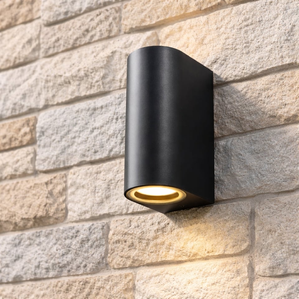 image 1 of CGC EILEEN Black Curved Double GU10 Outdoor Wall Light | Black | Black