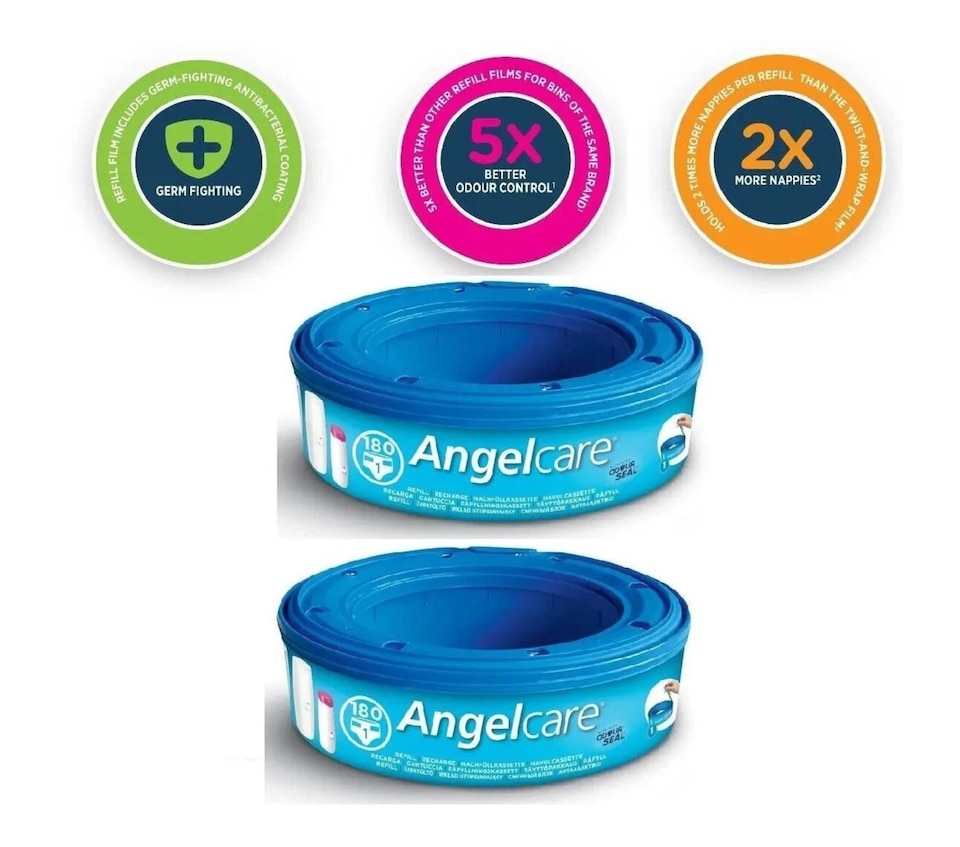 image 1 of Angelcare Nappy Bin Refill Cassette Compatible Disposal System 2 Pack