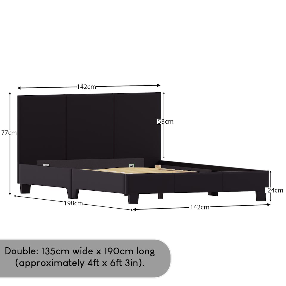 image 1 of Vida Designs Lisbon 4ft6 Double Bed Faux Leather, Black, 135 x 190cm