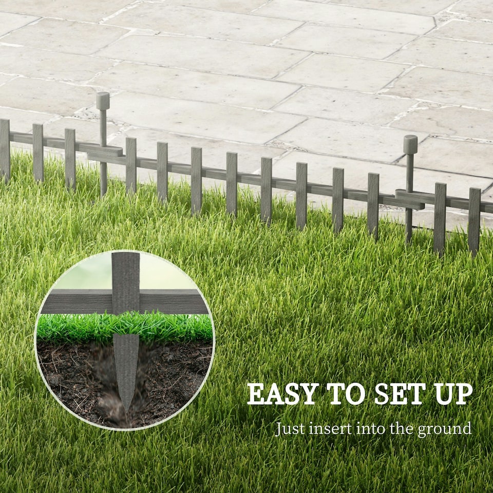 image 1 of Outsunny Decorative Garden Fencing, Wooden Landscape Edging, Grey