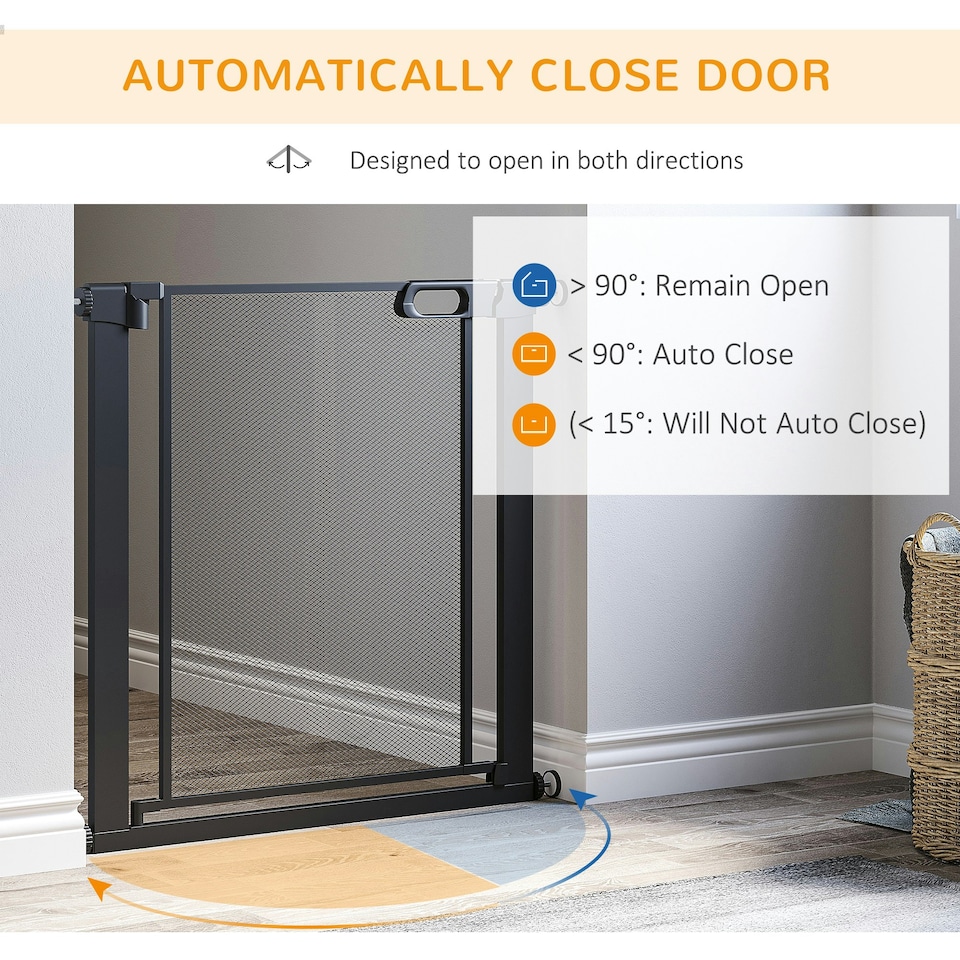 image 1 of PawHut Pressure Fit Safety Gate for Stairs w/ Auto Close 75-82 cm - Black