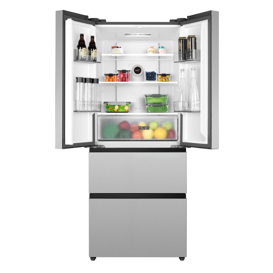 image 1 of HYE 403 Litre Frost Free French Door American Fridge Freezer, 70cm, Silver - RF01AMFD403DS07