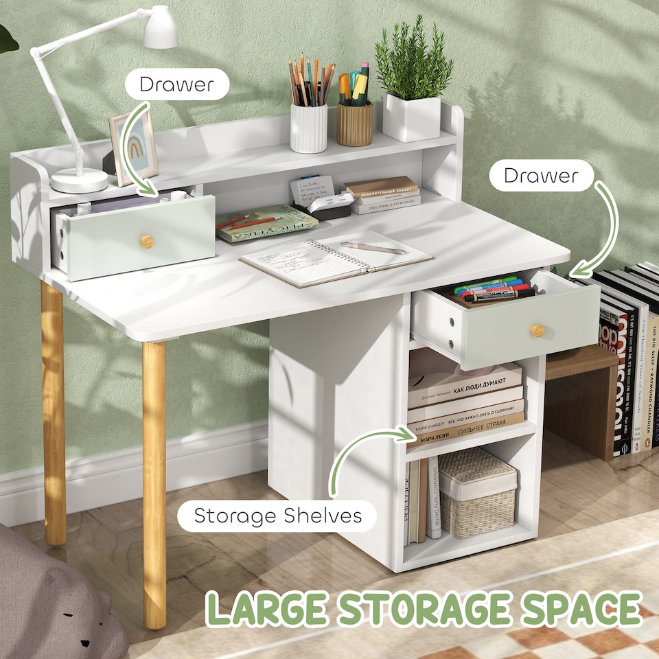 image 1 of AIYAPLAY Kids Desk and Chair Set for Studying, Reading, Drawing, Green