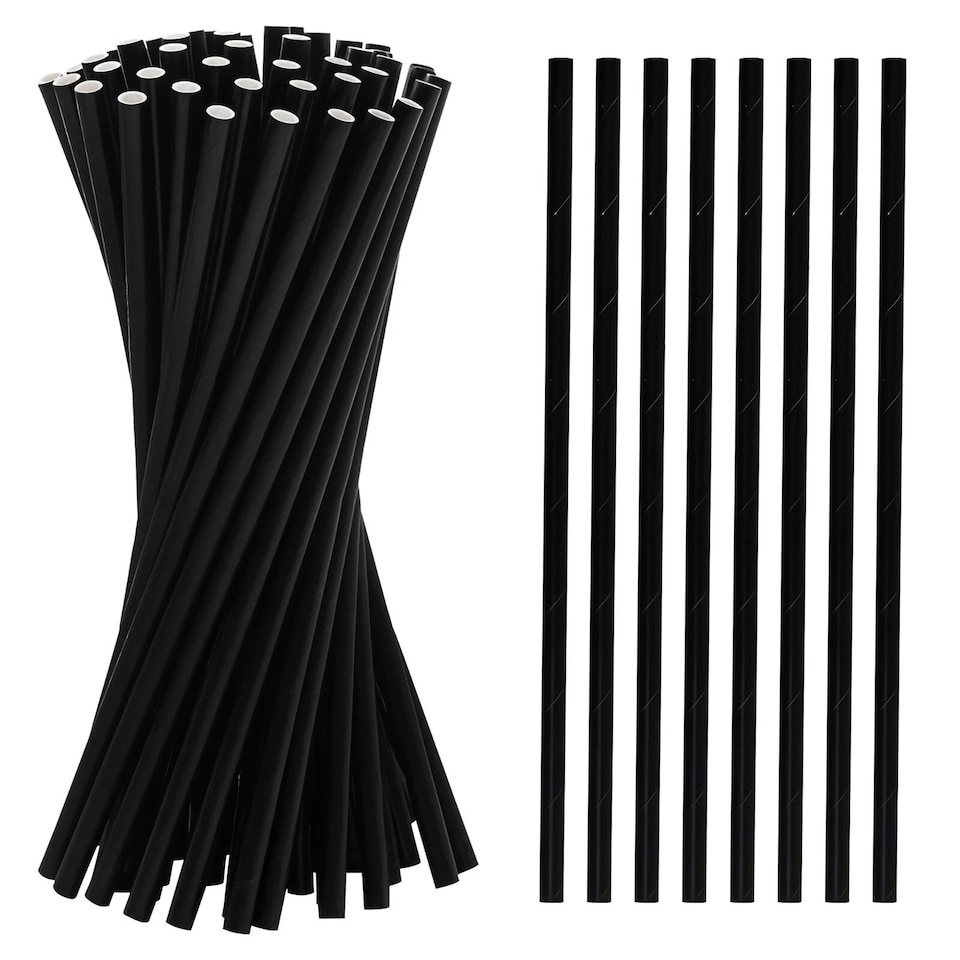 image 1 of ECONX Black Paper Straws 8 Inch Paper Drinking Straws for Parties Hot & Cold Drinks Sip Stirrers Pack 5000