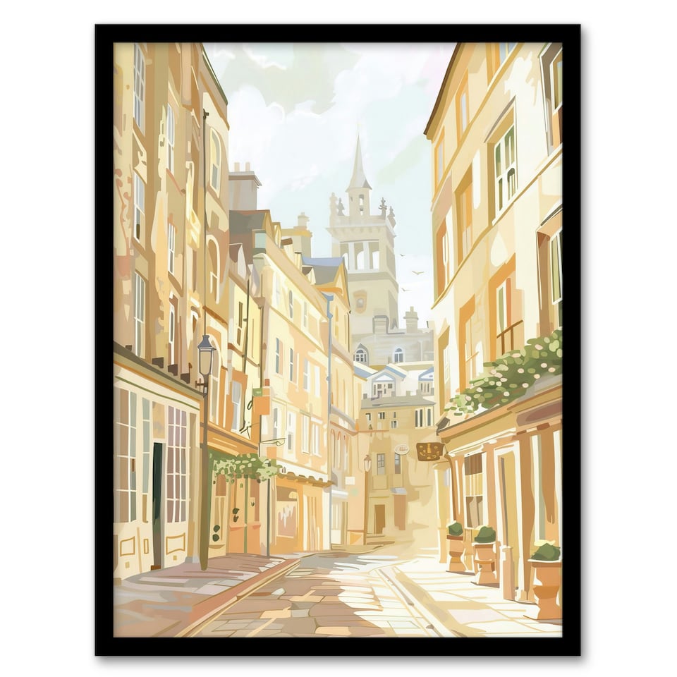 image 1 of Bath England Sunny Day Street View Cityscape Black Framed Wall Art Print A4
