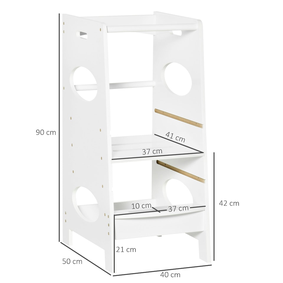 image 1 of HOMCOM Kids Step Stool Toddler Kitchen Stool w/ Adjustable Standing Platform White