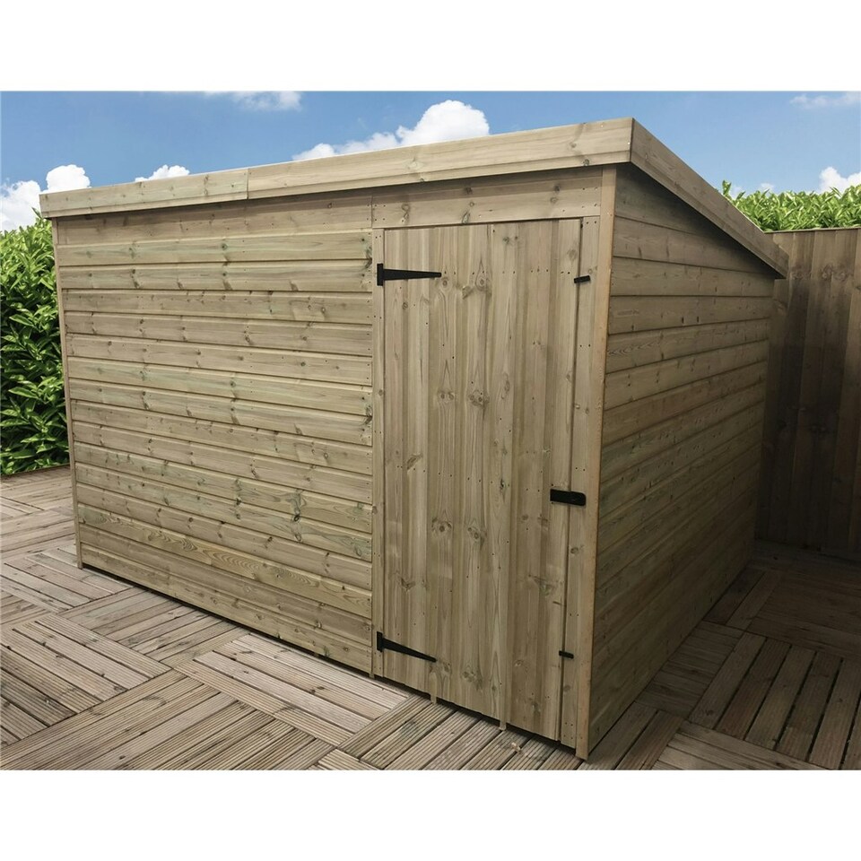 image 1 of 10 x 8 WINDOWLESS Garden Shed Pressure Treated T&G PENT Wooden Garden Shed + Single Door (10' x 8' / 10ft x 8ft) (10x8)