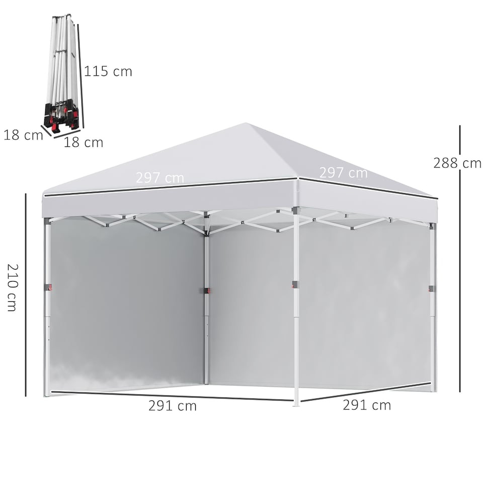 image 1 of Outsunny 3 x 3 M Pop Up Gazebo, UPF 30 with 2 Sidewalls, Leg Weight Bags and Wheeled Bag, Height Adjustable Party Tent Event Shelter for Garden, Patio | White | White