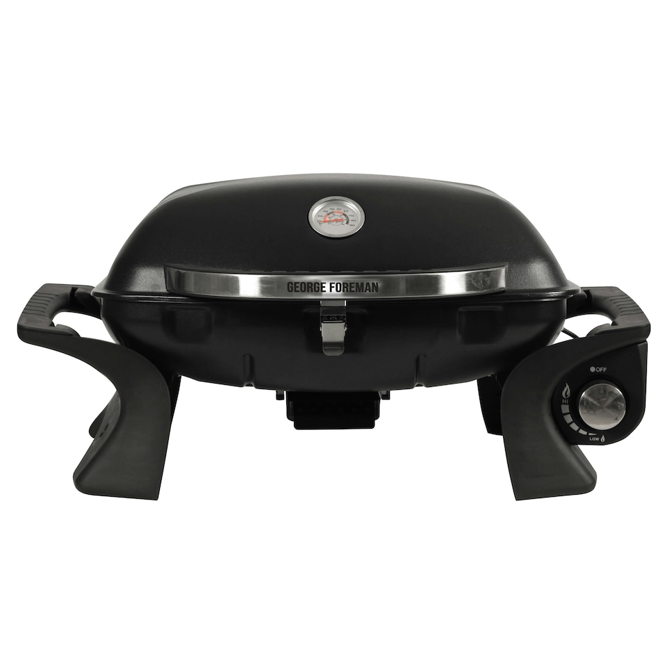 image 1 of George Foreman Gas BBQ GFSBBQ1 Black Stainless Steel Portable with Easy Ignition