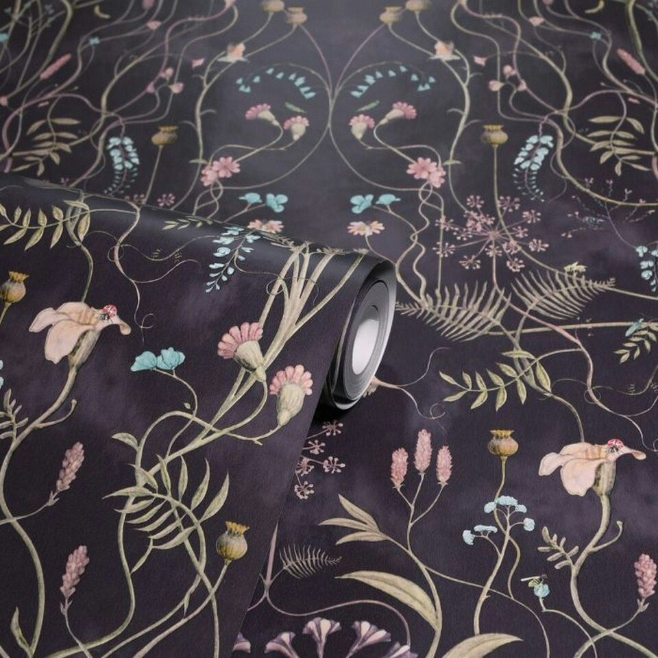 image 1 of The Chateau By Angel Strawbridge The Wild Flower Garden Wallpaper - Indigo/Green/Pink - 10m x 53cm Blue