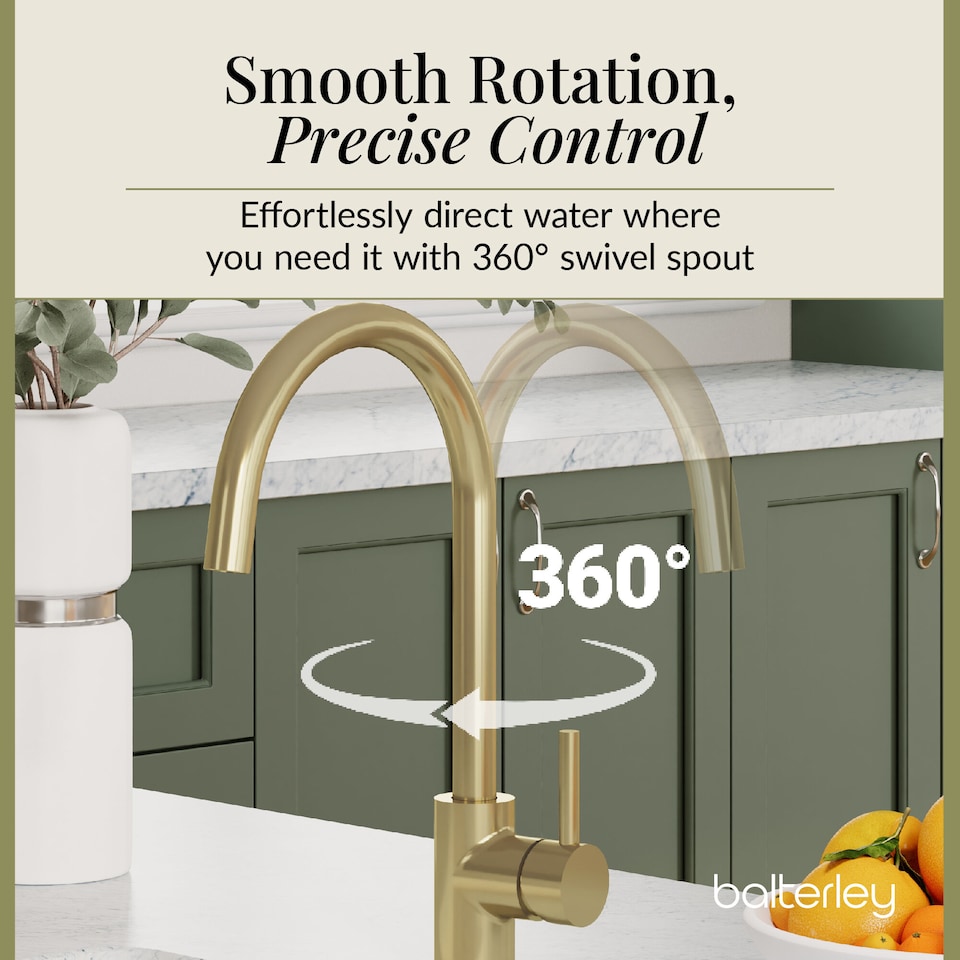 image 1 of Balterley Lacerta Kitchen Mono Mixer Tap with Single Lever Handle, High Curved Swivel Spout | Copper | Brushed Brass | 1