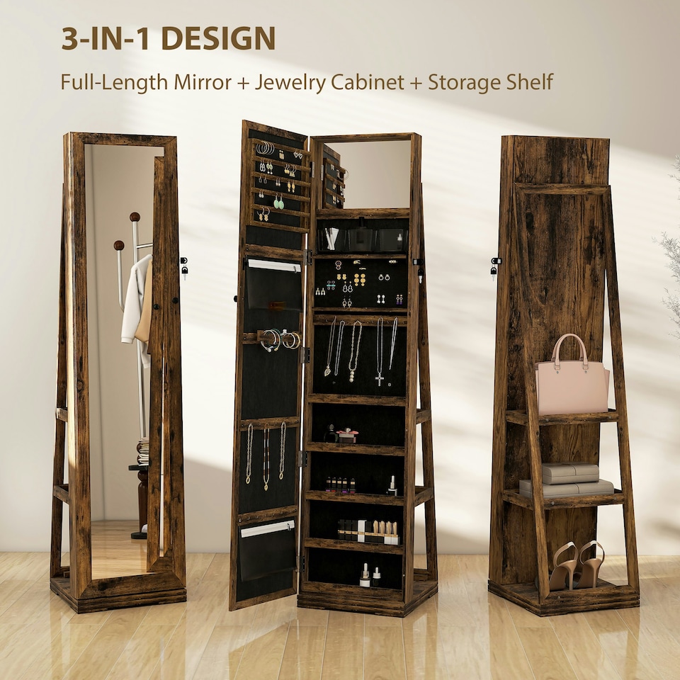 image 1 of HOMCOM Jewelry Cabinet Full Length Mirror Swivel Lockable Jewelry Organiser | Multi