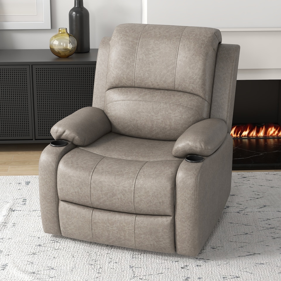 image 1 of HOMCOM Recliner Chair, Microfibre Reclining Chair with Adjustable Leg Rest, Cup Holders, Recliner Armchair for Home Living Room, Brown