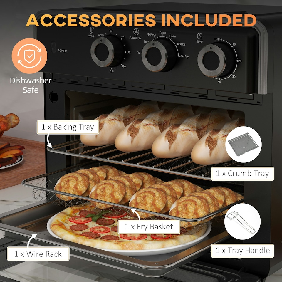 image 1 of HOMCOM Air Fryer Oven 20L Mini Oven Countertop Convection Oven 1400W Black