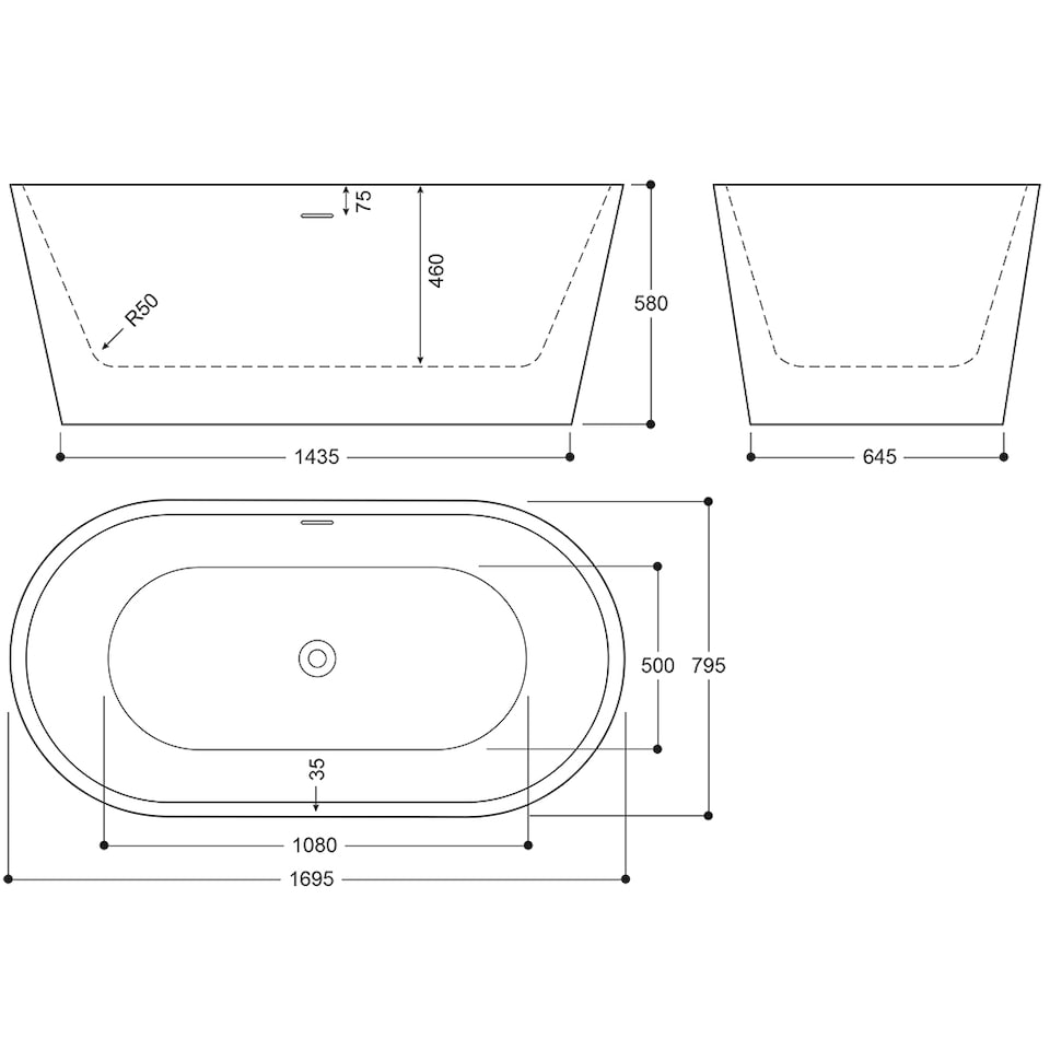 image 1 of Luxury Modern Freestanding Oval Bath - White Marble Finish - 1695 x 795mm | White | White Marble