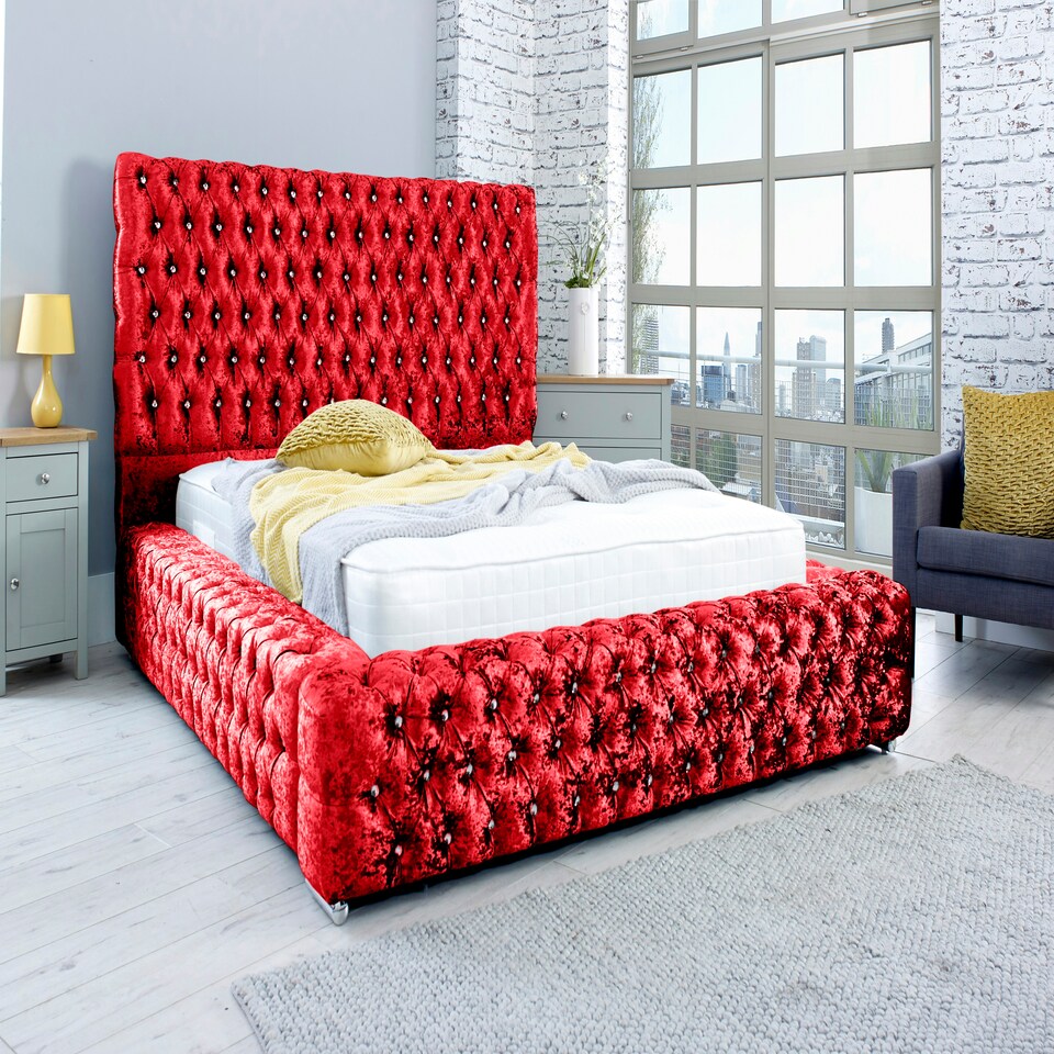 Enigma Crushed Crush Small Double Bed Frame - Red