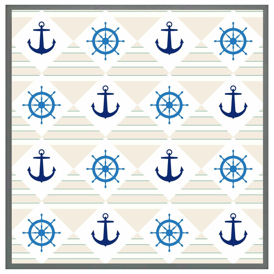 image 1 of Nautical elements on striped background (Picture Frame) Brown | Oak | L