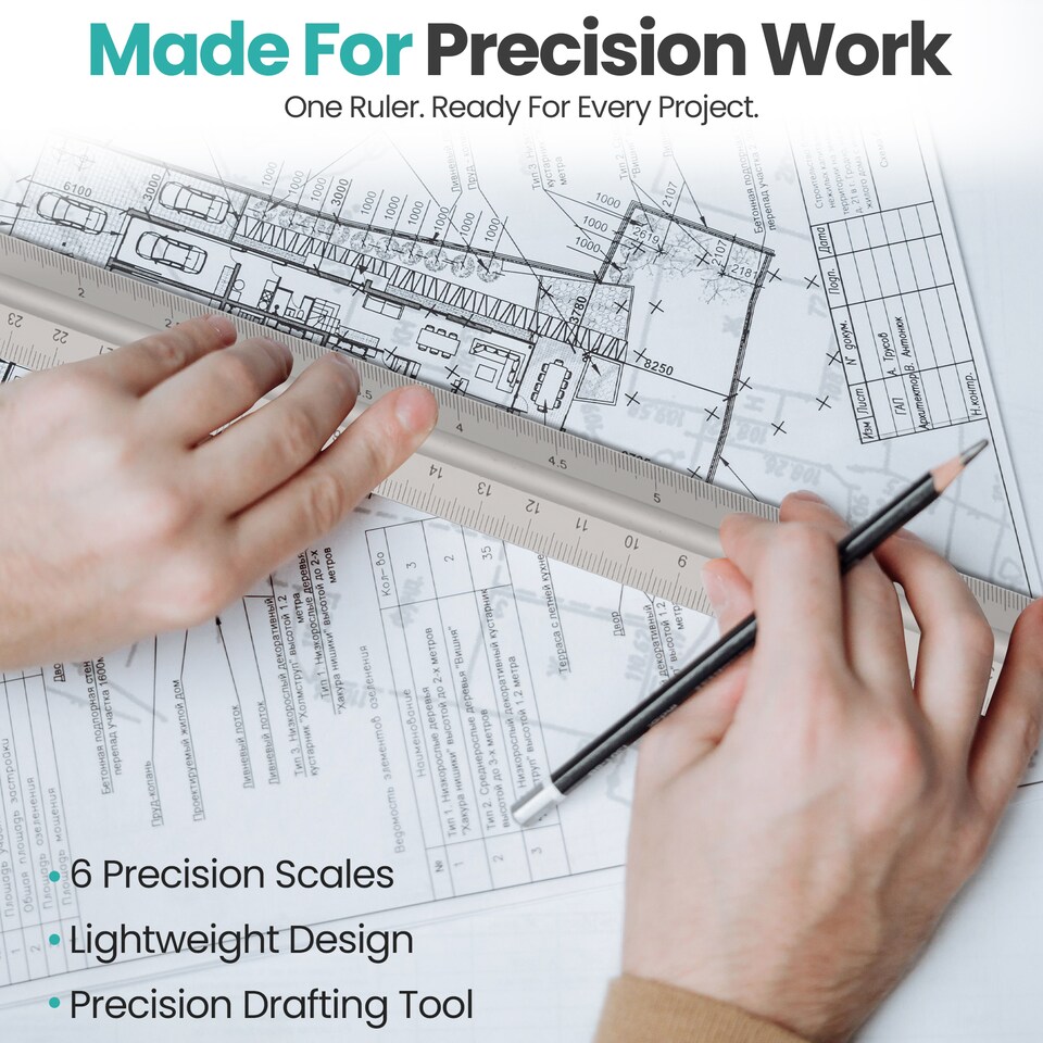 image 1 of 30cm Aluminium Triangular Ruler with 6 Precision Scales - 1pc